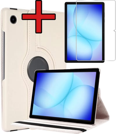 Hoesje - Geschikt voor Samsung Galaxy Tab A11 Plus / A9 Plus - Met Screenprotector - 360 Graden Hoes - Draaibare Hard Cover Case - Tablethoes Draaibaar - Wit