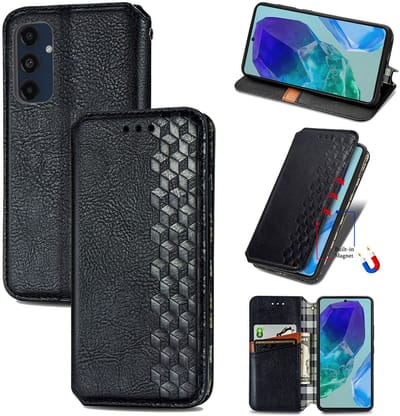 Luxe PU Lederen Ruitpatroon Wallet Case + PMMA Screenprotector voor Galaxy A16 _ Zwart