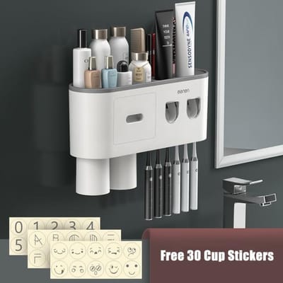 Magnetische adsorptie omgekeerde tandenborstelhouder Dubbele automatische tandpastaknijper Dispenser Opbergrek Badkameraccessoires