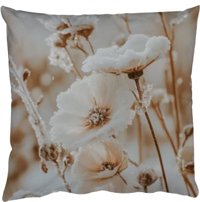 Sierkussens - Kussentjes Woonkamer - 50x50 cm - Bloemen - Winter - Wit - Sneeuw - Beige