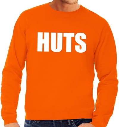 HUTS tekst sweater oranje heren - heren trui HUTS - oranje kleding S