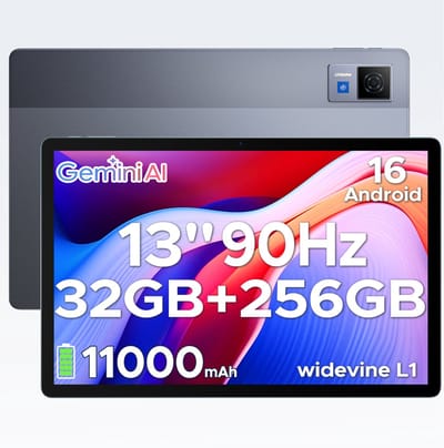 DOOGEE U13 - Tablet - 32GB RAM + 256GB ROM/2TB - Gemini AI - Android 16 - 13 inch 90Hz FHD - 11000mAh/18W - 4 luidsprekers - 13MP + 5MP - 2.4G/5G WiFi - Widevine L1 - Bluetooth 5.0 - OTG - GPS - Face ID - Grijs