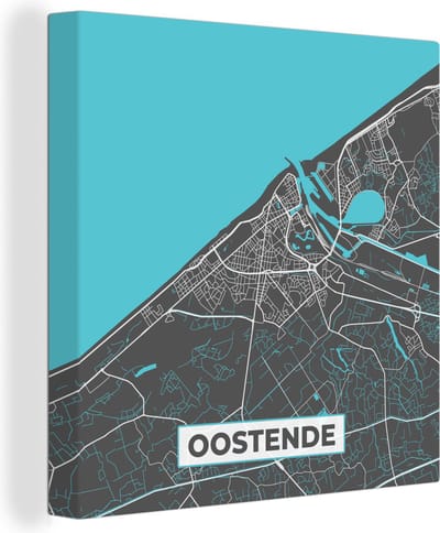 Canvas Schilderij Stadskaart – Grijs - Kaart – Oostende – België – Plattegrond - 20x20 cm - Wanddecoratie