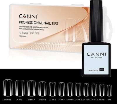 Canni Nagel Tips Transparant Square met Nagellijm voor Tips - 240 stuks - Nageltips - Nageltips voor Gelnagels - Nagel Tips Acryl - Nepnagels met Lijm - Nagel Tips met Lijm