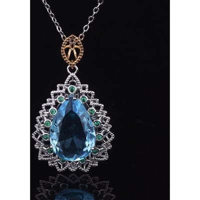 POMOiii Temperament Luxe Drop Zeeblauwe Zirkoon Vrouwelijke High-end Hanger Sleutelbeenketting voor Vrouwen Charme Bruiloft Verloving Fijne Sieraden gray