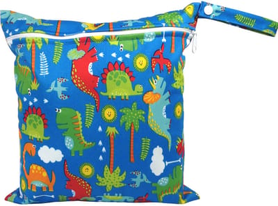 Strandtas met ritssluiting – Waterdichte strandtas – Luiertas – 28x30 cm –Blauwe achtergrond dinosaurus K114