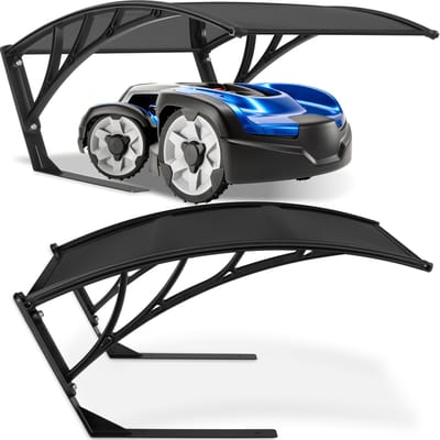 tectake® Garage voor Robotmaaier - Grasmaaier Carport - Robot Maaier Laadstation Afdak - Weerbestendig - 81 x 100 x 48 cm - Inclusief 4 Grondpennen - Zwart