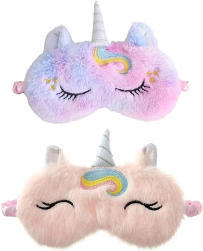 2-delige slaapmaskerset voor kinderen met eenhoorn en konijn, ideaal voor meisjes, comfortabel en kleurrijk slaapmasker voor een goede nachtrust.