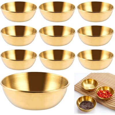 GELLDG Dipschaaltjesset - Roestvrijstalen schaaltjes - Stapelbare Spaanse proef- en sausschaaltjes - Geschikt voor sushi, barbecue en snacks - Glanzende afwerking - Vaatwasmachinebestendig - 10-delige set - Goud