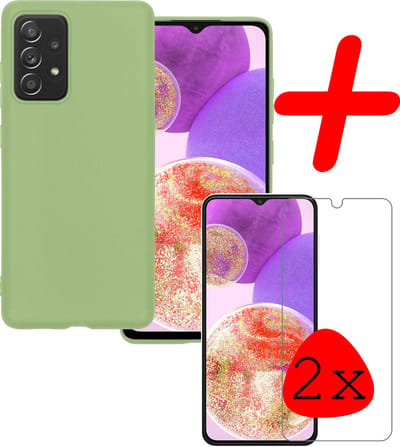 Hoesje Met 2x Screenprotector - Geschikt voor Samsung Galaxy A23 - Sterk & Shockproof - Back Cover - Siliconen Case - Telefoon Hoes - Groen