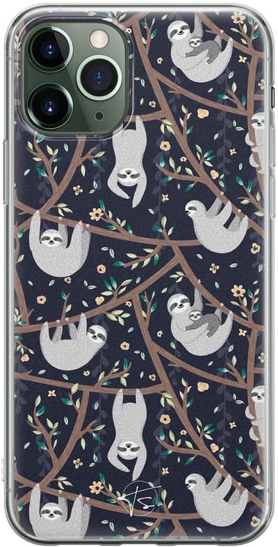 Hoesje geschikt voor iPhone 11 Pro - Luiaard - Soft Case - TPU - Print - Zwart - Mooie Telefoonhoesjes