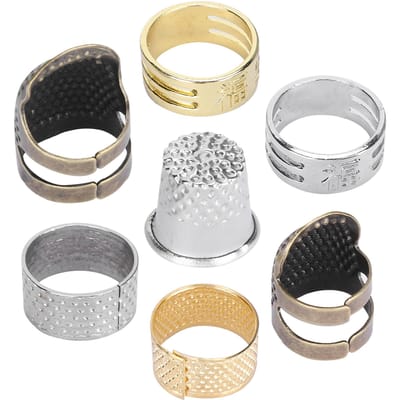 7 Stuks Naaithingel Ring Messing Vingerbeschermer Mouw Breien Kruissteek Vingertop Beschermer gray