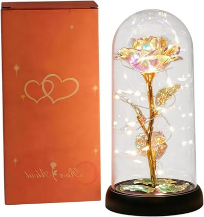 Eeuwige Roos - Glazen Bloem - Warme Decoratie - Ingebouwd LED-licht - 9x18 cm - Rood