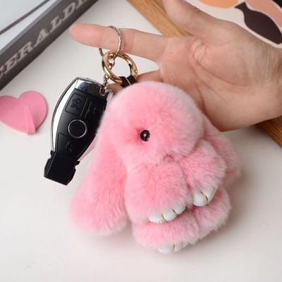 10CM Mini Pluizige Echte Bont Pompon Konijn Sleutelhanger Vrouwen Meisjes Schattige Pluche Konijn Sleutelhanger Aan Tas Sieraden Bruiloft Feest Speelgoed Kind Cadeau black