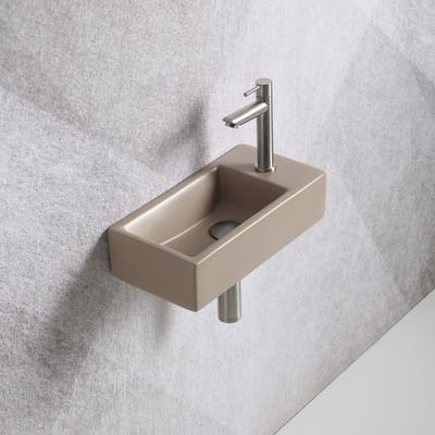 Fonteinset Mia 40.5x20x10.5cm mat beige rechts inclusief fontein kraan, sifon en afvoerplug RVS