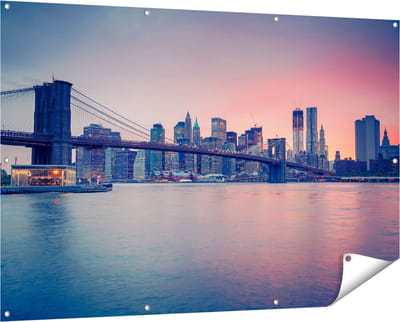 Gards Tuinposter New York Brooklyn Brug bij Zonsondergang - 150x100 cm - Tuindoek - Tuindecoratie - Wanddecoratie buiten - Tuinschilderij