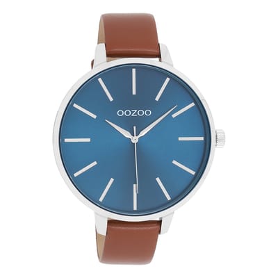 OOZOO Timepieces - Groene horloge met bruine leren band - C11439