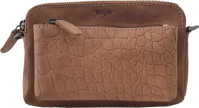 Croco Cody Minibag – Crossbodytas – Crossbody bag – Leren Tasje – Dames Tasje – Lichtbruin – Clutch Portemonnee/Tasje