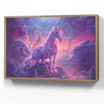 Nachtlampje 100x70 cm - Kinder lamp - Eenhoorn - Fantasy - Kasteel - Meisje - Paars - Roze - Tafellamp kinderkamer draadloos - Slaapkamer lampje - Bedlamp kinderen - Kinderlampje - Wandlamp babykamer - Nachtlampjes