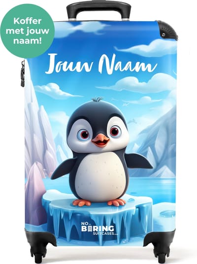 NoBoringSuitcases.com® - Kinderkoffer pinguïn - Kindertrolley met naam - Handbagage koffer kinderen - Reiskoffer trolley lichtgewicht - Past binnen 55x40x20 en 55x35x25