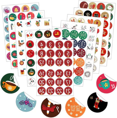 Kerst Adventskalender Stickers, 240 Stuks Nummer Stickers 1-24 voor Creatieve Klussen en Versiering