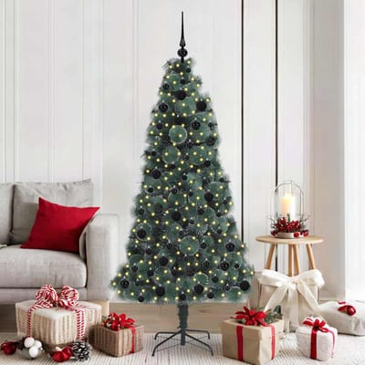 vidaXL - Kunstmatige - Voorverlichte - Kerstboom - met - Ballenset - Groen - 180 - cm