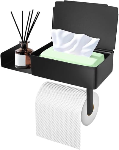 Toiletpapierhouder zonder boren, roestvrijstalen wandhouder met zelfklevende bevestiging en box voor natte doekjes voor badkamergebruik