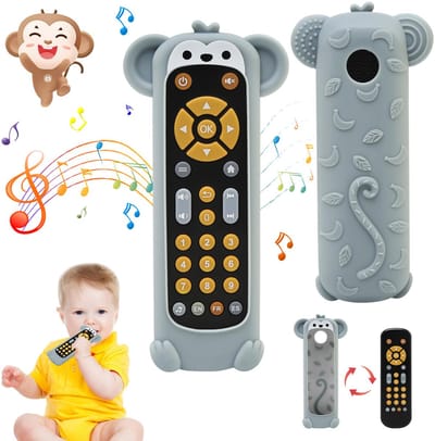 Namajunas - Baby Afstandsbediening met aap siliconen deksel - Montessori speelgoed - Sensorisch speelgoed voor pasgeborenen 6-9 maanden - Muziekspelletjes met muziek, geluid, lachlieddialoog, verschillende melodieën - jongens en meisjes - cadeau