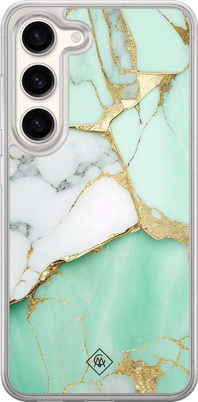 Casimoda® hoesje - Geschikt voor Samsung Galaxy S23 - Marmer Mintgroen - 2-in-1 case - Schokbestendig - Marble design - Verhoogde randen - Mint, Transparant