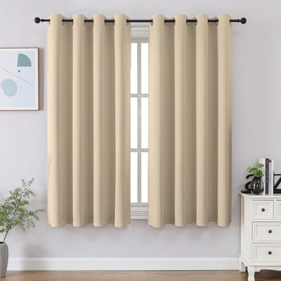 Gordijnen 114 cm lengte, thermisch geïsoleerde kamerverduisterende gordijnen voor slaapkamer, lichtblokkerende gordijnen voor keuken woonkamer, set van 2 panelen, 132 x 111 cm
