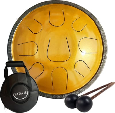 LIDAH® Steel Tongue Drum - Equinox Zephyr Series - 36 cm Handpan + Muziekboekje - voor Kinderen en Volwassenen - Lotus Yoga Klankschaal - Gold