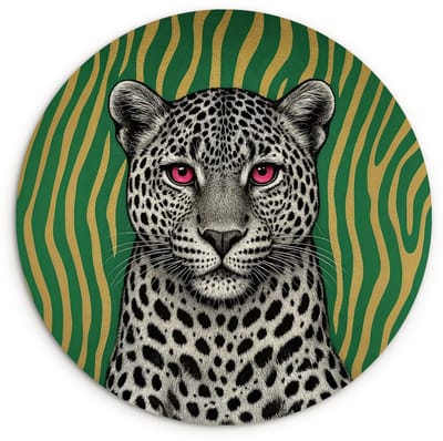 WallCircle® Wandcirkel 120x120 cm - Muurcirkel Panter - Zebrapatroon - Groen - Muurdecoratie woonkamer - Wanddecoratie slaapkamer - Kamer decoratie accessoires - Ronde schilderijen XXL
