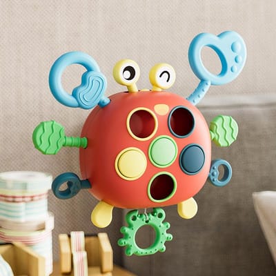 Jouet à tirer Montessori pour tout-petit Corde Jouets sensoriels Silicone Activité Développement Bébé 0-12 Mois 0-1 An Cadeaux Éducatifs red