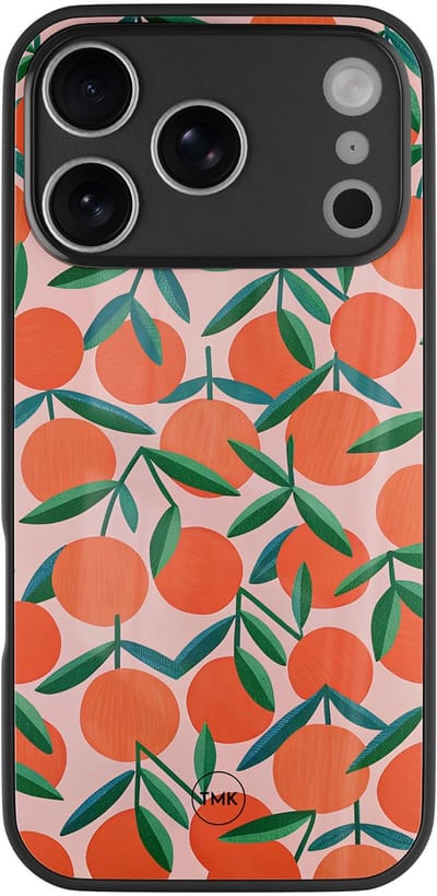 Hoesje geschikt voor Apple iPhone 17 Pro - Sweet oranges - Paars - TPU luxe case (glossy toplaag) - Bloemen - Hardcase backcover zwart