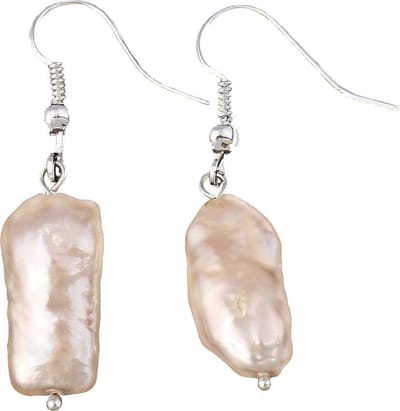 Zoetwater parel oorbellen Pearl Rectangle Peach - oorhanger - echte parels - sterling zilver (925) - zalm - luxe sieraden zakje - parel oorbellen dames