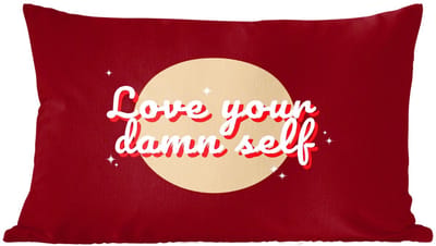 Sierkussens - Kussentjes Woonkamer - 60x40 cm - love your damn self - Cirkel - Glitter - Rood