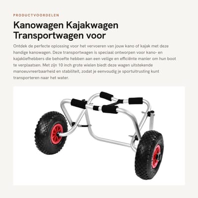 Dailygoods- Kanowagen - Kajakwagen - Boottrailer - Transportwagen - Bootwagen - 10 Inch Wielen - Schokabsorberend en Antislip