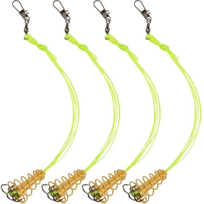 4 Pièces Appâts Anti-Accrochage Pêche à la Carpe Hameçon Leurre Explosion Appât Poisson avec Montage Nourrisseur à Ressort(9# ) yellow