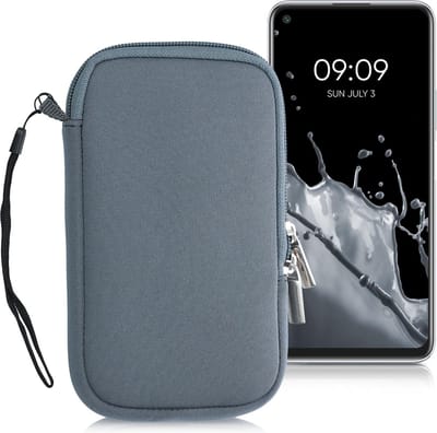 kwmobile telefoontasje universeel geschikt voor L - 6,5" smartphones - 16,5 x 8,9 cm - Hoesje met rits en polslusje -In blauwgrijs -