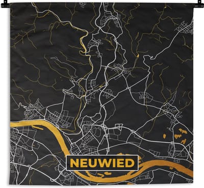 Wandkleed - Wanddoek - Duitsland – Black and Gold – Neuwied – Stadskaart – Kaart – Plattegrond - 180x180 cm - Wandtapijt