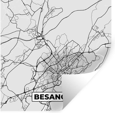 Muurstickers - Sticker Folie - Frankrijk - Besançon - Stadskaart - Plattegrond - Kaart - 100x100 cm - Plakfolie - Muurstickers Kinderkamer - Zelfklevend Behang XXL - Zelfklevend behangpapier - Stickerfolie
