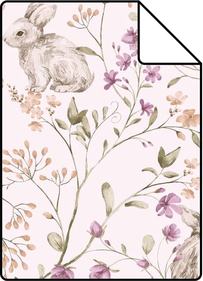 Proefstaal ESTAhome behang konijnen paars, groen en bruin - 26.5 x 21 cm - 131702-S