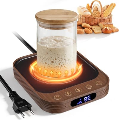 Zuurdesem Starter Verwarmer - Warmhoudplaat Broodbakken - Precisie Gisting - 1°C Thermostaat Geheugen - 15.5x13x2 cm - Houtnerf