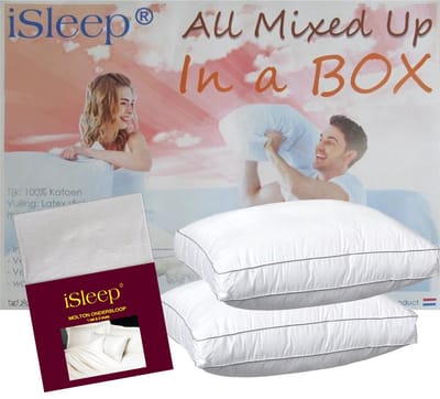 iSleep All Mixed Up In A Box Boxkussen Set (2 Kussens + 2 iSleep Moltonslopen) - Boxmodel - 50x60x10 cm - Wit