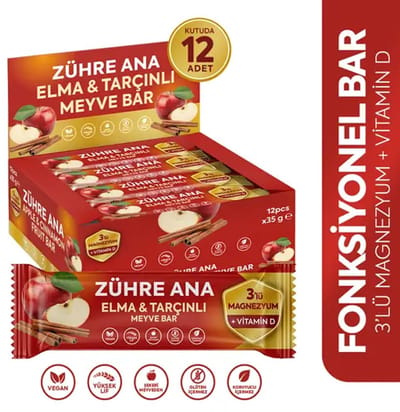 Zühre Ana Appel & Kaneel Fruitreep met 3-voudig Magnesium & Vitamine D 35 gr – 12-pack | Vegan, Glutenvrij, Zonder Toegevoegde Suikers