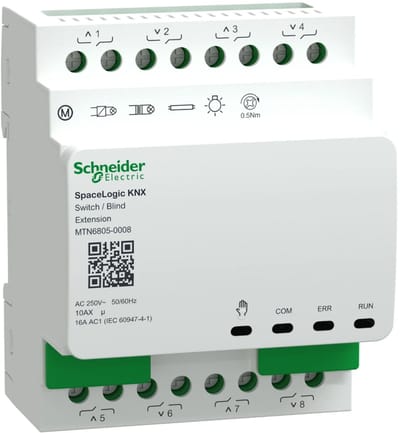 Schneider Electric SpaceLogic KNX Schakel en Jaloezie Exntensie Actor 8 kanaals 10AX/16AC