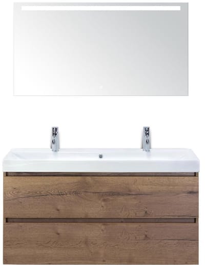 Maxx XL Badmeubelset 120 cm - Tabacco - Wastafel Just Enkel 2 Kraangaten met LED Spiegel