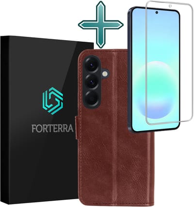 Hoesje Met Screenprotector - Geschikt voor Samsung Galaxy A57 - Luxe Pasjeshouder - Flipcase - Bookcase Portemonee - Flip Case - Kunstleer Book Case - Book Cover - Walletcase - Portemonneehoes - Bruin