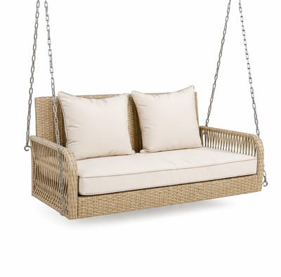 Delightness Schommelbank - Hangbank - Schommelstoel - Tuin - Veranda - Buiten - 2 Personen - 113x53x54cm - Rotan - Beige