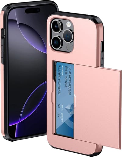 Hoesje Geschikt voor iPhone 16 Pro Hoesje Met Pasjeshouder Hard Case Met Kaarthouder - Hoes Geschikt voor iPhone 16 Pro Hoesje Pashouder Case - Rosé goud